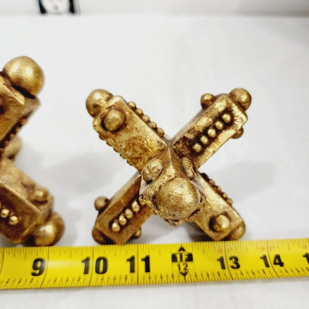 Set of 3 Vintage Gold Jacks Decor Large Mid Century MCM Distressed Paperweight